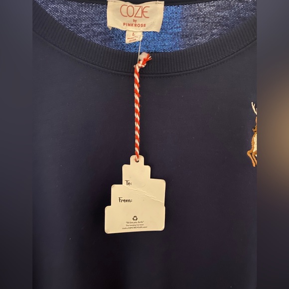NWT Cozie by Pinkrose navy blue Christmas sweatshirt, Sz, Large. - Picture 7 of 8